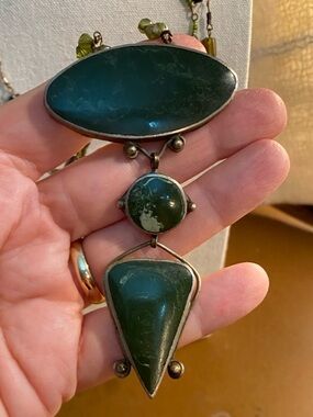 Vintage Handmade Green Serpentine Statement Necklace